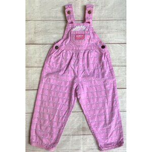 OshKosh B'Gosh Vintage 90s Girls Overalls Size 3T Floral Pink Stemmed White Rose